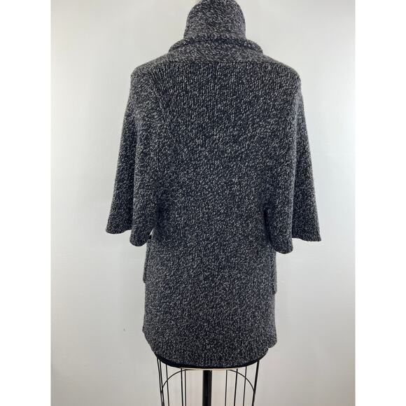 THEORY Black Gray Marled Wool-Cashmere Blend Cowl Neck Cardigan Sweater Size P - Picture 7 of 10